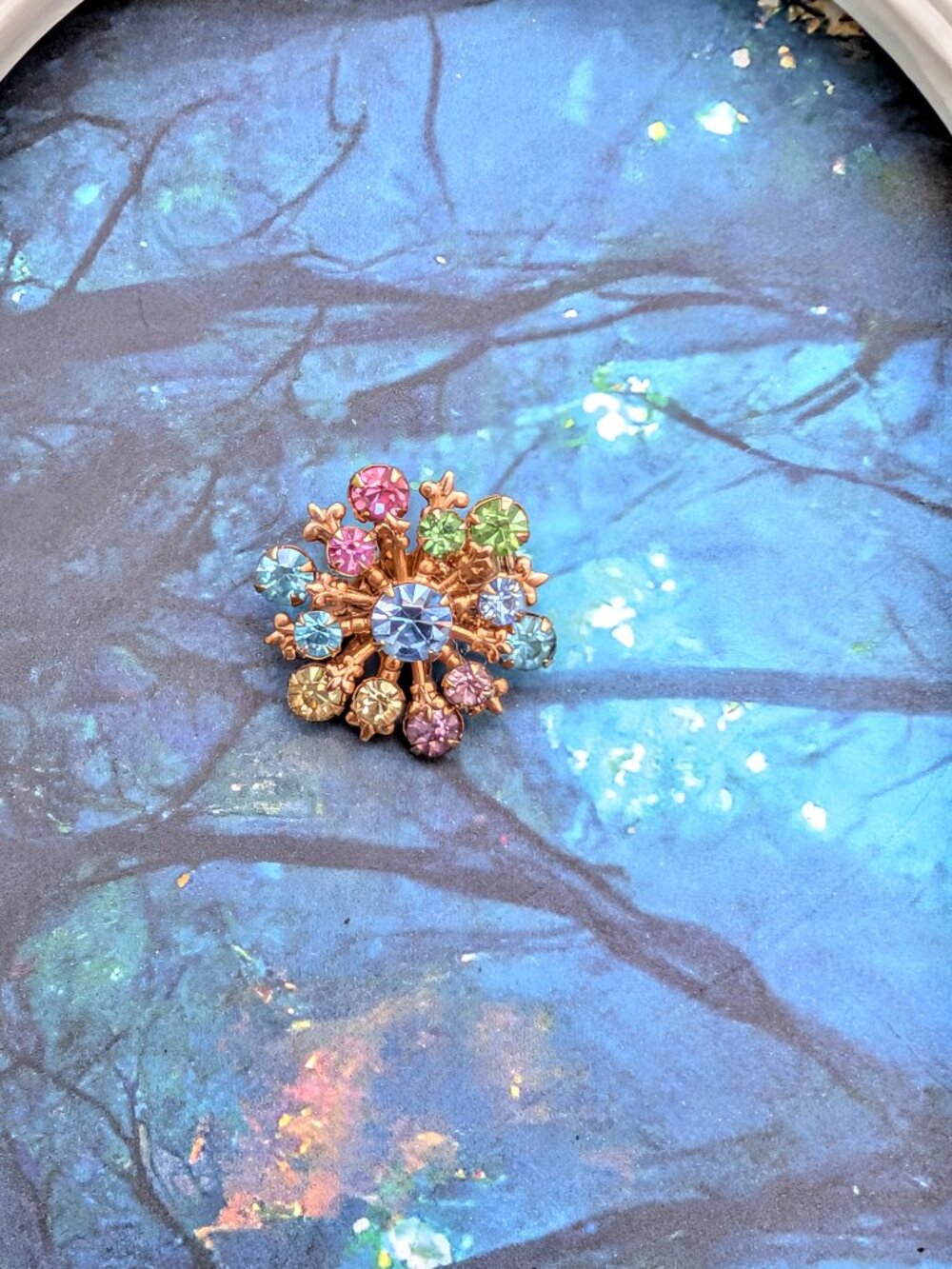1950's Atomic Starburst Fireworks Colorful Rhinestone Brooch